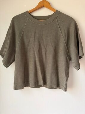 aerie Cropped Waffle Sweatshirt Tee in Olive